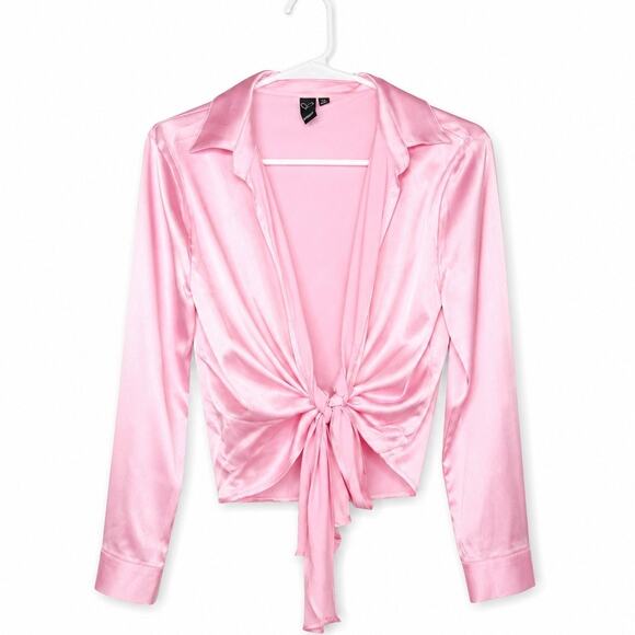 Windsor Tops - Pink Satin Tie-Front Blouse | Windsor | Y2K Inspired Going Out Top
